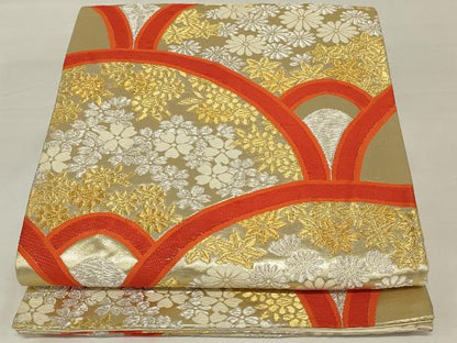 平和屋着物◎六通柄袋帯　唐織　花青海波　金銀糸　正絹　逸品　AABJ1216ou