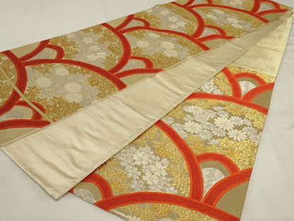 平和屋着物◎六通柄袋帯　唐織　花青海波　金銀糸　正絹　逸品　AABJ1216ou