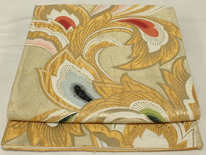 平和屋着物◎六通柄袋帯　葉尽くし　金糸　正絹　逸品　AABJ1218ou