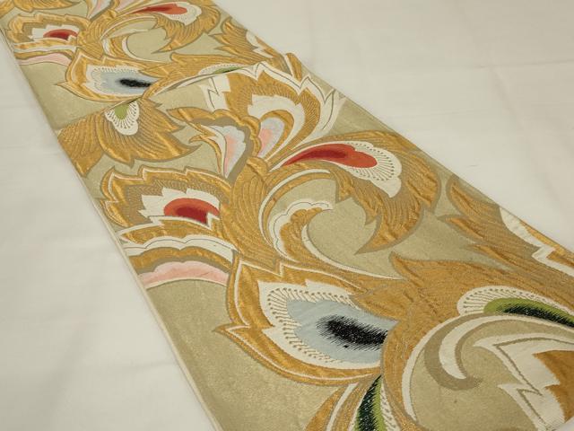 平和屋着物◎六通柄袋帯　葉尽くし　金糸　正絹　逸品　AABJ1218ou