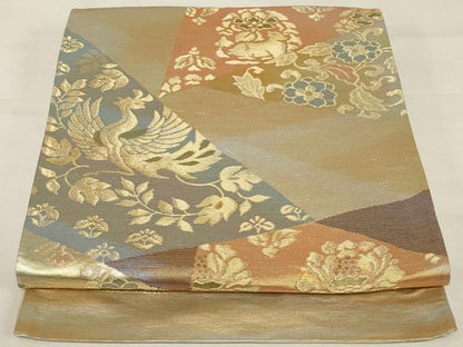 平和屋着物◎六通柄袋帯　花鳥文　金銀糸　正絹　逸品　AABJ1220ou