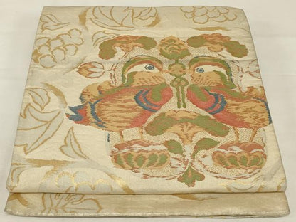 平和屋着物◎六通柄袋帯　向かい鳥花文　金糸　正絹　逸品　AABJ1221ou