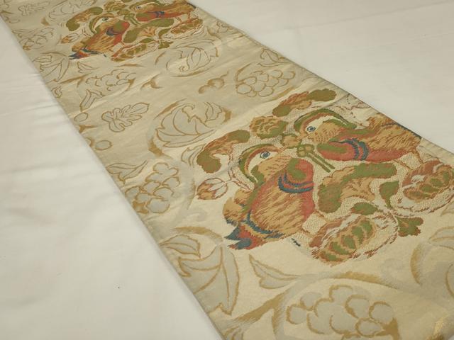 平和屋着物◎六通柄袋帯　向かい鳥花文　金糸　正絹　逸品　AABJ1221ou