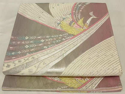 平和屋着物◎六通柄袋帯　唐織　孔雀文　金銀糸　正絹　逸品　AABJ1224ou