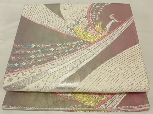 平和屋着物◎六通柄袋帯　唐織　孔雀文　金銀糸　正絹　逸品　AABJ1224ou