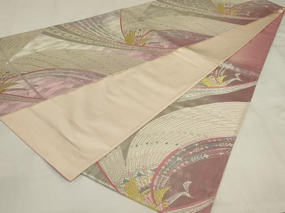 平和屋着物◎六通柄袋帯　唐織　孔雀文　金銀糸　正絹　逸品　AABJ1224ou