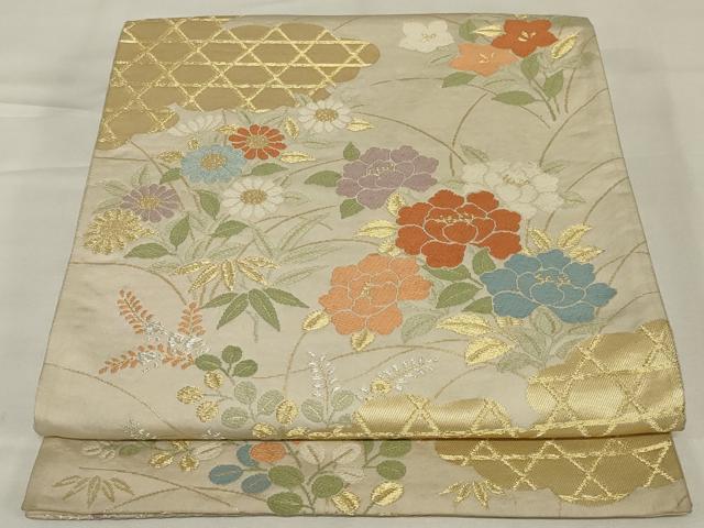 平和屋着物◎六通柄袋帯　唐織　花籬文　金糸　正絹　逸品　AABJ1226ou