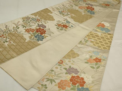平和屋着物◎六通柄袋帯　唐織　花籬文　金糸　正絹　逸品　AABJ1226ou