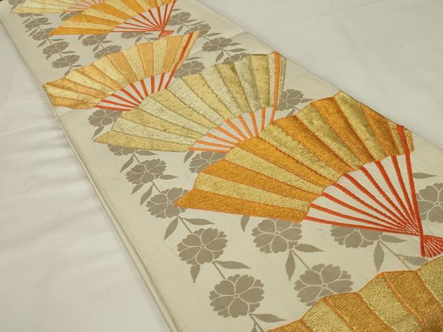 平和屋着物◎六通柄袋帯　扇花文　金銀糸　正絹　逸品　AABJ1227ou