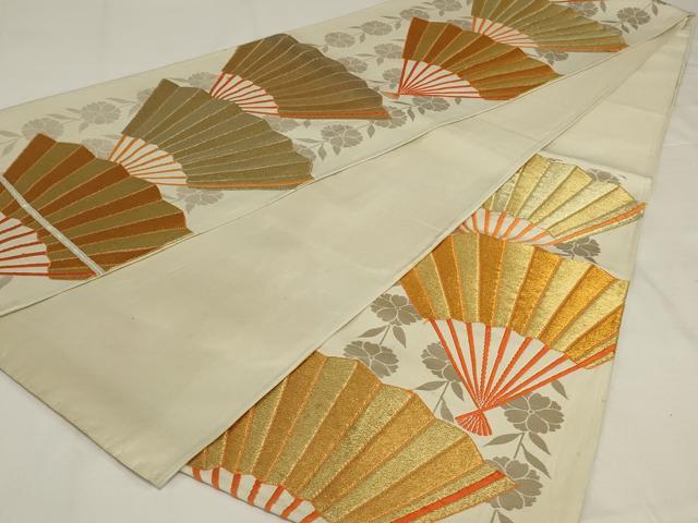 平和屋着物◎六通柄袋帯　扇花文　金銀糸　正絹　逸品　AABJ1227ou