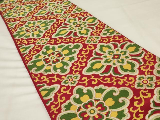 平和屋着物◎六通柄　本袋帯　唐織　花唐草文　正絹　逸品　未使用　AABJ1229ou