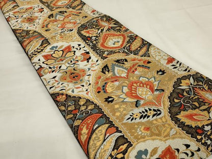 平和屋着物◎六通柄袋帯　更紗花文　黒地　金糸　正絹　逸品　未使用　AABJ1232ou