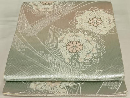 平和屋着物◎六通柄袋帯　束ね熨斗花文　銀糸　正絹　逸品　AABJ1233ou