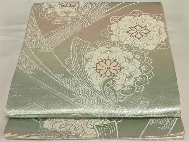 平和屋着物◎六通柄袋帯　束ね熨斗花文　銀糸　正絹　逸品　AABJ1233ou
