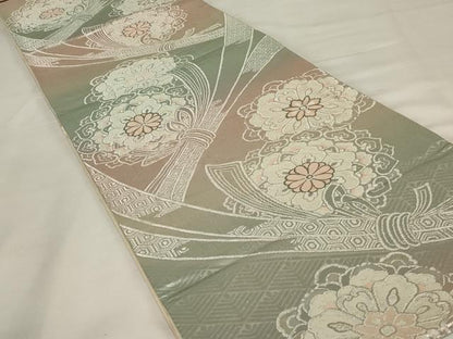平和屋着物◎六通柄袋帯　束ね熨斗花文　銀糸　正絹　逸品　AABJ1233ou