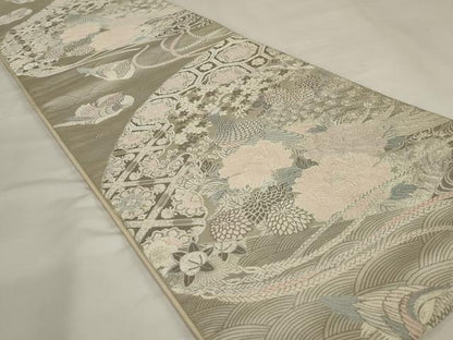 平和屋着物◎六通柄袋帯　唐織　孔雀花文　プラチナ箔　正絹　逸品　AABJ1234ou