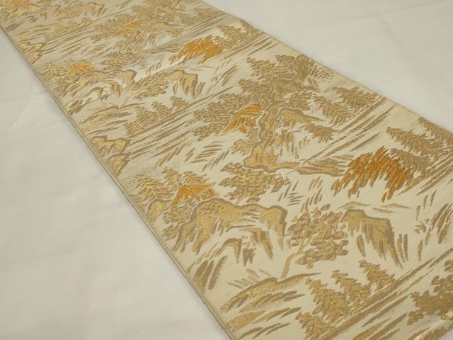 平和屋着物◎六通柄　本袋帯　風景文　金糸　正絹　逸品　AABJ1237ou