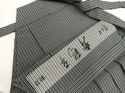 平和屋着物●男性　行灯袴　舞鶴平　草木染　縞　正絹　逸品　AABJ1246ph