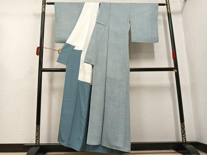 平和屋着物●江戸小紋　作家物　清水峯州　極鮫　浜ちりめん　反端付き　正絹　逸品　未使用　AABJ1253ph