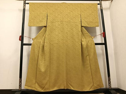 平和屋着物●ファッションブランド　CELINE　セリーヌ　色無地　花唐草地紋　桑染色　正絹　逸品　AABJ1254ph