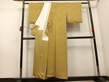 平和屋着物●ファッションブランド　CELINE　セリーヌ　色無地　花唐草地紋　桑染色　正絹　逸品　AABJ1254ph