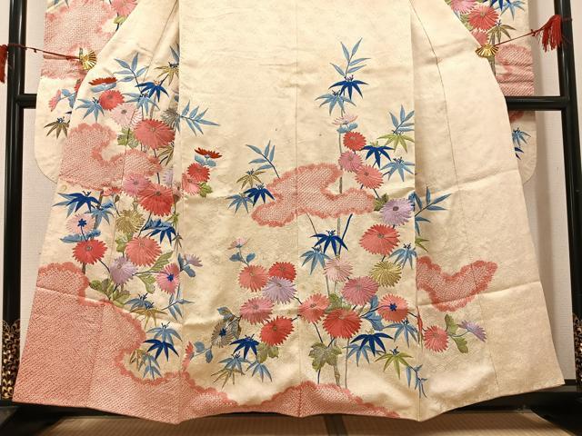 平和屋着物●豪華振袖　刺繍　草花文　金糸　正絹　逸品　AABJ1255ph