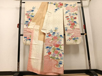 平和屋着物●豪華振袖　刺繍　草花文　金糸　正絹　逸品　AABJ1255ph