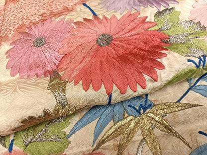平和屋着物●豪華振袖　刺繍　草花文　金糸　正絹　逸品　AABJ1255ph