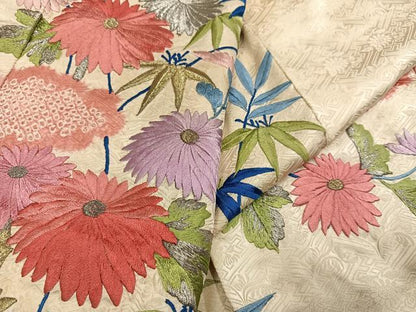 平和屋着物●豪華振袖　刺繍　草花文　金糸　正絹　逸品　AABJ1255ph