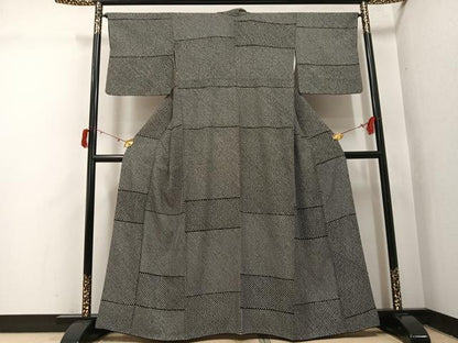 平和屋着物●上質な小紋　総絞り　段違い　黒地　金通し地　正絹　逸品　AABJ1257ph