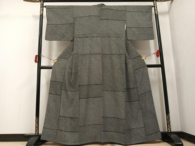 平和屋着物●上質な小紋　総絞り　段違い　黒地　金通し地　正絹　逸品　AABJ1257ph