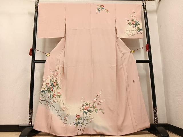 平和屋着物●訪問着　友禅　作家物　枝花文　暈し染め　正絹　逸品　AABJ1258ph