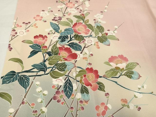 平和屋着物●訪問着　友禅　作家物　枝花文　暈し染め　正絹　逸品　AABJ1258ph