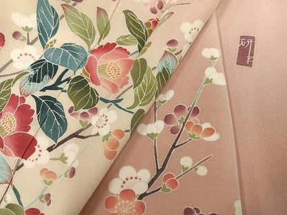 平和屋着物●訪問着　友禅　作家物　枝花文　暈し染め　正絹　逸品　AABJ1258ph