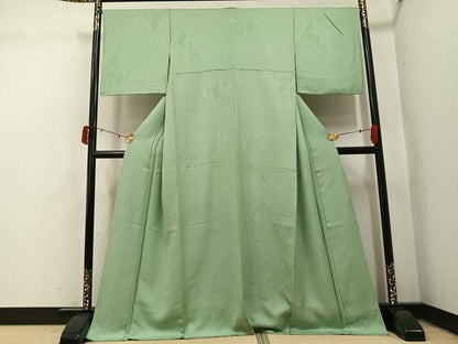 平和屋着物●上質な色無地　樹林地紋　裏葉柳色　正絹　逸品　AABJ1261ph