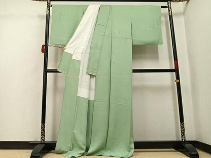 平和屋着物●上質な色無地　樹林地紋　裏葉柳色　正絹　逸品　AABJ1261ph