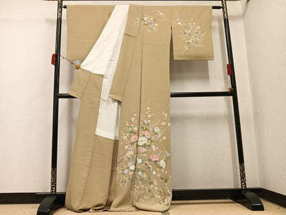 平和屋着物●訪問着　友禅　草花文　金彩　正絹　逸品　AABJ1263ph