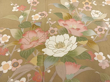 平和屋着物●訪問着　友禅　草花文　金彩　正絹　逸品　AABJ1263ph