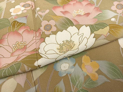 平和屋着物●訪問着　友禅　草花文　金彩　正絹　逸品　AABJ1263ph