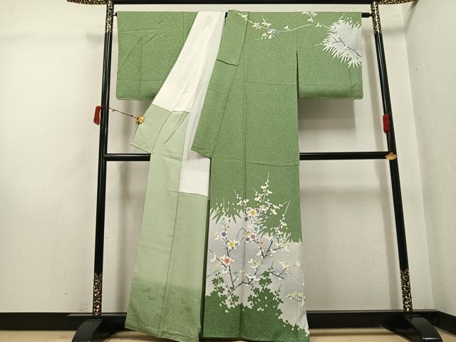 平和屋着物●人間国宝・羽田登喜男　訪問着　枝梅文　正絹　逸品　AABJ1264ph