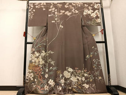 平和屋着物●訪問着　刺繍　草花文　金彩　正絹　逸品　AABJ1265ph