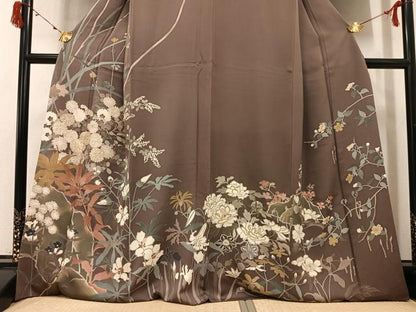 平和屋着物●訪問着　刺繍　草花文　金彩　正絹　逸品　AABJ1265ph