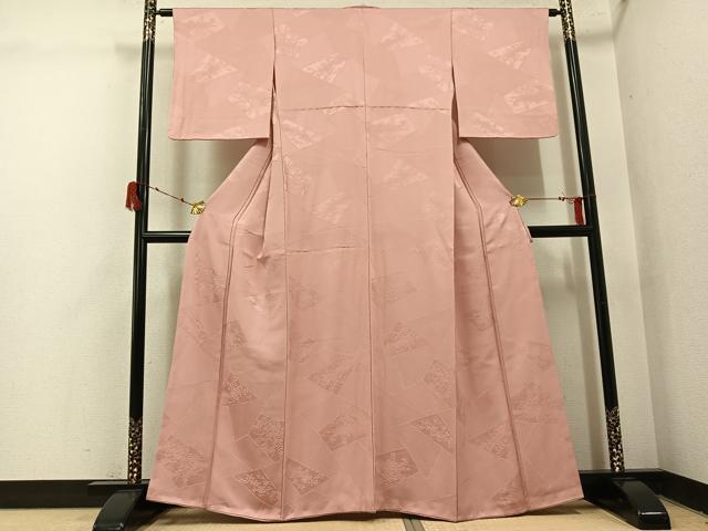 平和屋着物●上質な色無地　草花地紋　一斤染色　正絹　逸品　AABJ1266ph