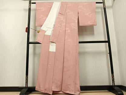 平和屋着物●上質な色無地　草花地紋　一斤染色　正絹　逸品　AABJ1266ph