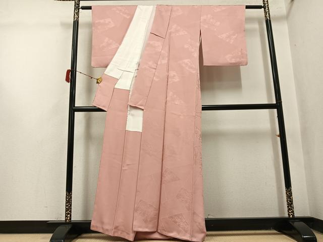 平和屋着物●上質な色無地　草花地紋　一斤染色　正絹　逸品　AABJ1266ph