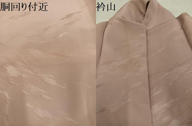 平和屋着物●上質な色無地　霞地紋　白茶色　正絹　逸品　AABJ1267ph