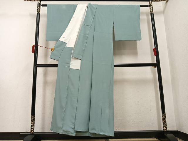 平和屋着物●上質な色無地　作家物　錆青磁色　正絹　逸品　AABJ1268ph