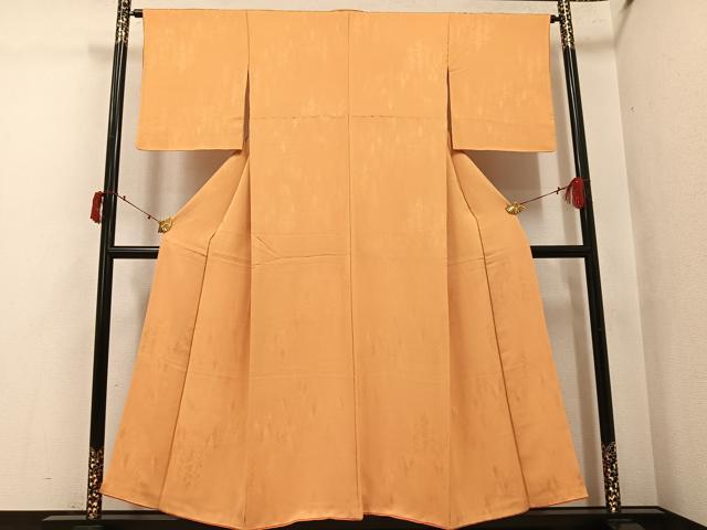 平和屋着物●上質な色無地　樹林地紋　杏色　正絹　逸品　AABJ1269ph