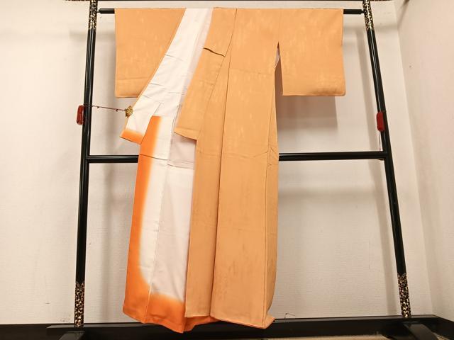 平和屋着物●上質な色無地　樹林地紋　杏色　正絹　逸品　AABJ1269ph