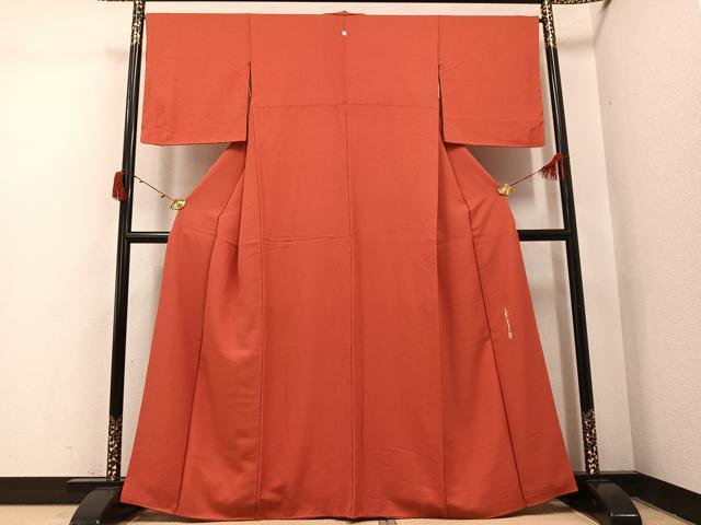 平和屋着物●本草木染作家　瑞寶　色無地　赤丹色　正絹　逸品　AABJ1270ph